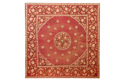 Lot 523 - A LARGE OTTOMAN SQUARE PANEL OF PLUM SATIN SILK