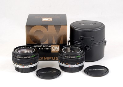 Lot 267 - Olympus OM Auto-W 28mm f2.8 & f3.5 Lenses.