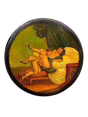 Lot 206 - A PAPIER-MACHE DOUBLE SNUFF BOX