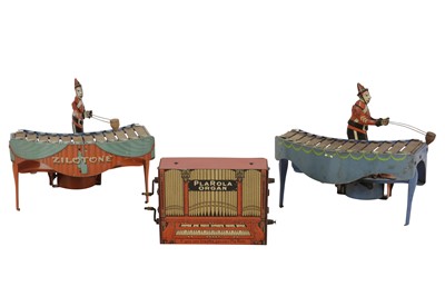 Lot 9 - Two 1930s Wolverine Wind-Up Zilotone Tin Musical Toys Plus A Plarola Organ Musical Toy.