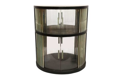 Lot 364 - A LATE DECO STYLE DEMI-LUNE DRINKS CABINET