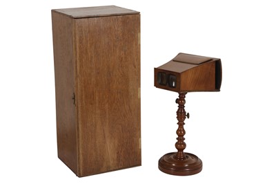 Lot 77 - A Brewster Stereoscope with Adjustable, Turned Wooden Table Stand.