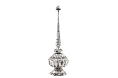 Lot 51 - A late 19th century Anglo – Indian unmarked silver rose water sprinkler (gulab pash), South India circa 1880