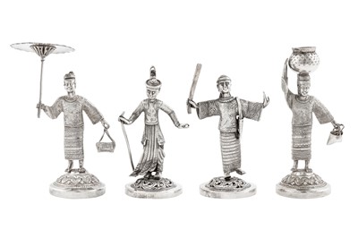 Lot 7 - Two pairs of late 19th / early 20th century Burmese unmarked silver menu holders, Rangoon circa 1900