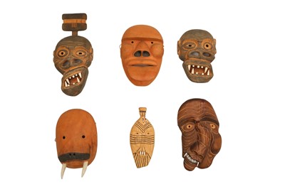Lot 419 - SIX GREENLANDIC INUIT CARVED WOODEN CEREMONIAL MASKS