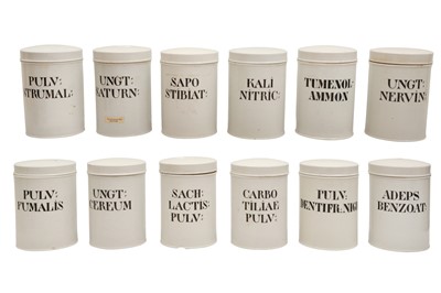 Lot 224 - GROUP OF TWELVE GERMAN WHITE PORCELAIN APOTHECARY JARS