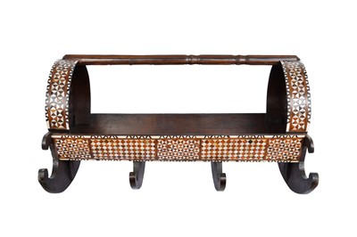 Lot 450 - λ AN OTTOMAN MOTHER-OF-PEARL, TORTOISESHELL, AND BONE-INLAID WOODEN CRADLE