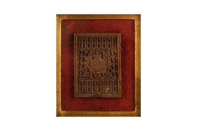 Lot 375 - A CARVED WALNUT WOOD MINIATURE CHRISTIAN ENKOLPION PLAQUE