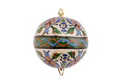 Lot 382 - A POLYCHROME-PAINTED KUTAHYA-STYLE POTTERY HANGING ORNAMENT