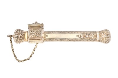 Lot 397 - AN OTTOMAN PARCEL-GILT SILVER SCRIBE'S PEN CASE AND INKWELL (DIVIT) WITH EAGLE MOTIF