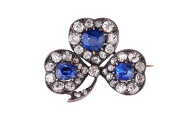 Lot 31 - A sapphire and diamond clover brooch, circa 1885
