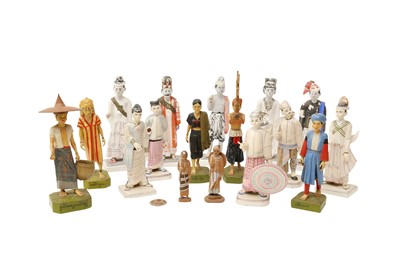 Lot 404 - A GROUP OF SEVENTEEN BURMESE POLYCHROMED WOOD FIGURES