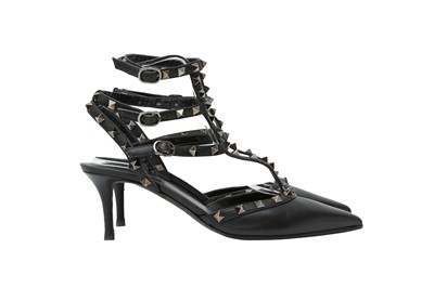 Lot 617 - Valentino Black Rockstud Caged Heeled Pump - Size 41