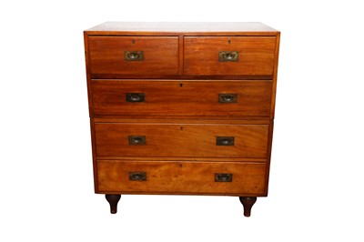 Lot 317 - A 19TH CENTURY TEAK CAMPAIGN CHEST