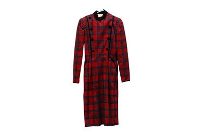Lot 491 - AN OSCAR DE LA RENTA RED TARTAN DAY DRESS