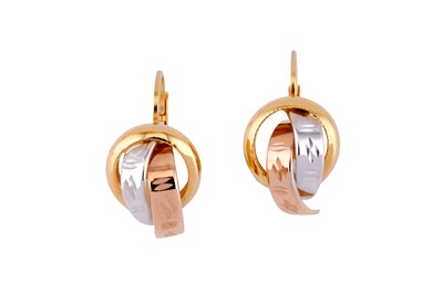 Lot 3 - A PAIR OF TRI-COLOUR EARRINGS