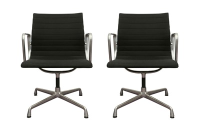 Lot 442 - A PAIR OF EAMES EA108 OFFICE SWIVEL CHAIRS BY VITRA