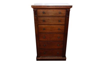 Lot 312 - AN EARLY VICTORIAN WELLINGTON CHEST
