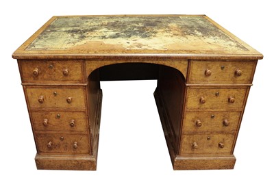 Lot 313 - HOLLAND & SONS; A VICTORIAN POLLARD OAK PEDESTAL DESK