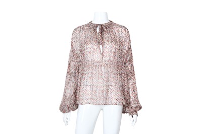 Lot 12 - Chanel Multi Silk Print Tie Neck Blouse - Size 36