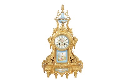 Lot 232 - A LATE 19TH CENTURY FRENCH BLEU-CELESTE SEVRES STYLE GILT METAL MANTEL CLOCK