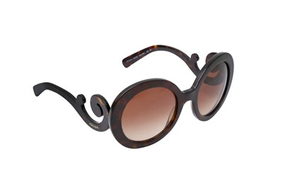 Lot 214 - Prada Havana Minimal Baroque Round Sunglasses