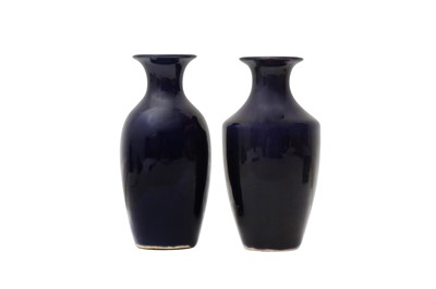 Lot 34 - TWO CHINESE MONOCHROME BLUE-GLAZED VASES