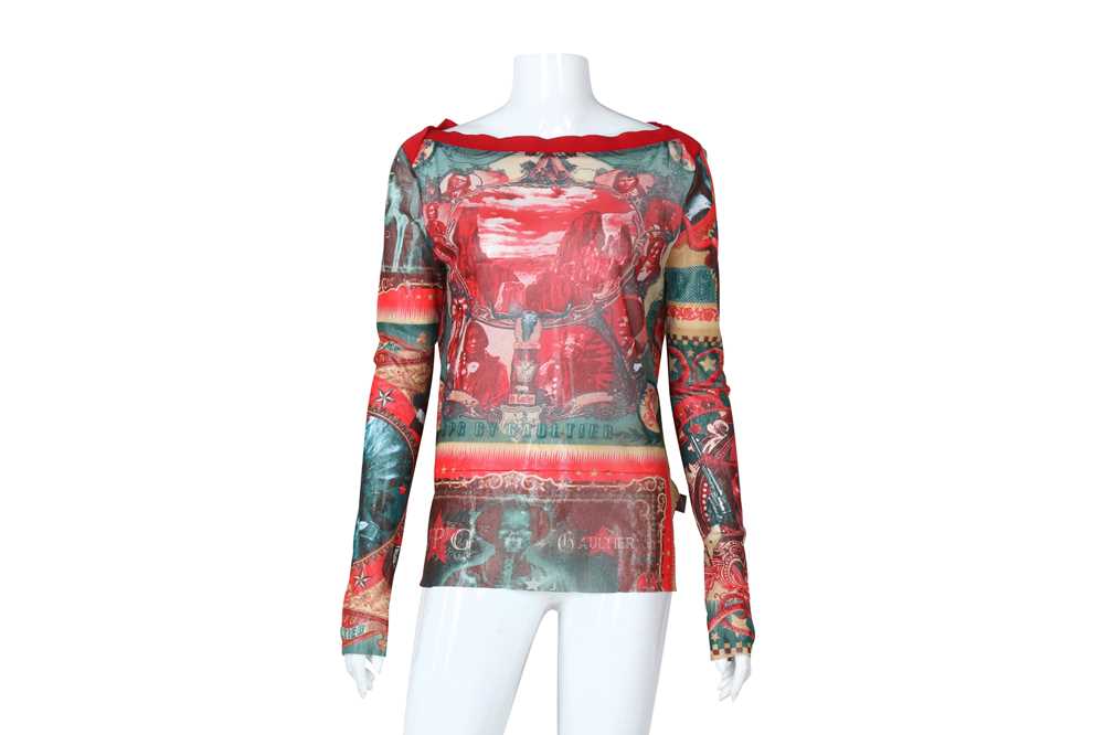 Lot 37 - JPG Red Mesh Native American Print Tattoo Top