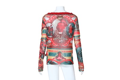 Lot 37 - JPG Red Mesh Native American Print Tattoo Top