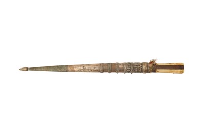 Lot 363 - λ A TIBETAN BONE-HANDLED DAGGER AND SCABBARD