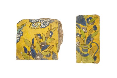 Lot 235 - TWO SAFAVID CUERDA SECA POTTERY TILE FRAGMENTS
