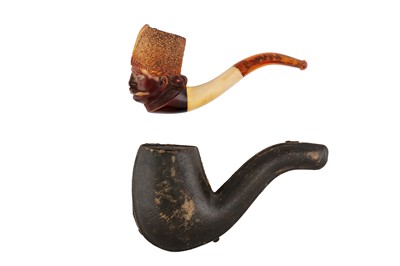 Lot 364 - A CASED MEERSCHAUM PIPE WITH THE HEAD OF NASIR AL-DIN SHAH OF PERSIA