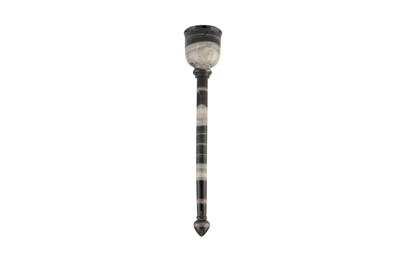 Lot 348 - A CARVED BANDED BLACK AGATE FLYWHISK HANDLE