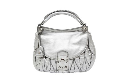 Lot 566 - Miu Miu Metallic Silver Matelasse Coffer Hobo Bag