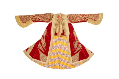 Lot 358 - A RARE WOMAN’S PIRIPIRI GOLD AND SILVER-THREAD EMBROIDERED RED VELVET WEDDING ENSEMBLE
