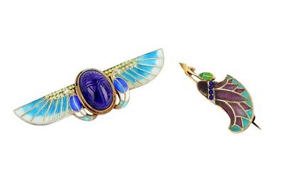 Lot 42 - TWO PLIQUE-A-JOUR ENAMEL BROOCHES