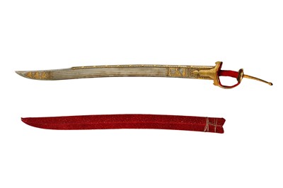 Lot 270 - A GOLD-DAMASCENED (KOFTGARI) STEEL CEREMONIAL SOSUN PATTAH SWORD