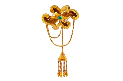 Lot 104 - An emerald and diamond brooch, circa 1850