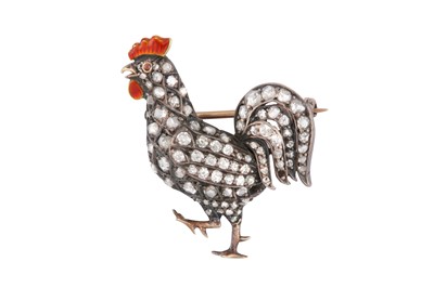 Lot 26 - A diamond and enamel cockerel brooch, circa 1890