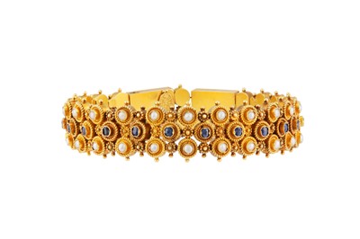 Lot 1 - Niccola Marchesini | An Archaeological Revival sapphire and pearl bracelet, circa 1880