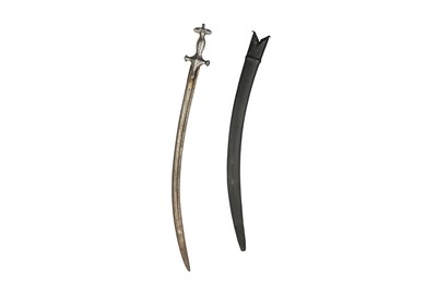Lot 277 - A SILVER-INLAID STEEL TULWAR SWORD WITH GOLD TRISULA MARK