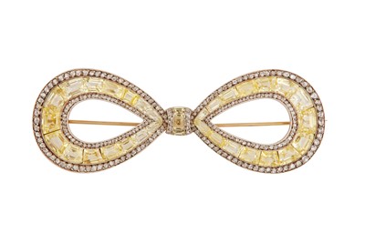 Lot 60 - A yellow sapphire and diamond bow brooch, mid 20th century