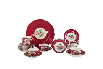 Lot 462 - A RUSSIAN 'GARDNER' PORCELAIN MAGENTA PART TEA-SERVICE