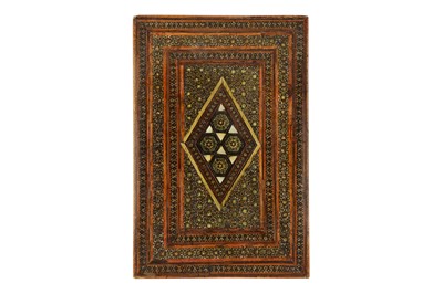 Lot 191 - A STAINED WOOD AND BONE MICRO-MOSAIC KHATAMKARI MIRROR CASE
