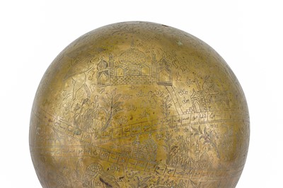 Lot 239 - A LARGE ENGRAVED BRASS CELESTIAL GLOBE WITH BURAQ AND VIEWS OF ISLAMIC HOLY CITIES