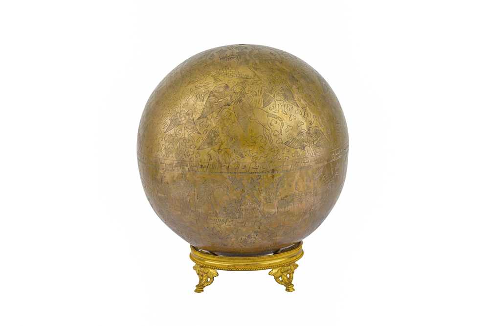 239 - A LARGE ENGRAVED BRASS CELESTIAL GLOBE WITH BURAQ AND VIEWS OF ISLAMIC HOLY CITIES