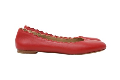 Lot 20 - Chloe Red Scallop Edge Ballerina Pump - Size 36.5