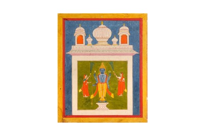 Lot 335 - A PUJA SCENE WITH LORD VISHNU'S MURTI