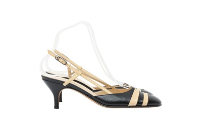 Lot 246 - Chanel Black Bi Colour Heeled Sling Back - Size 38.5