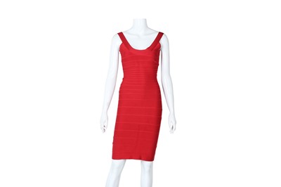 Lot 28 - Herve Leger Red Sleeveless Bandage Dress - XS
